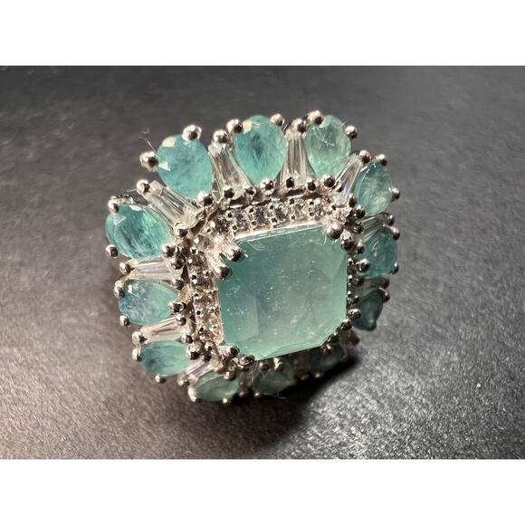 NEW grandidierite and zircon cocktail ring in rhodium over 925 silver size 7 - Picture 9 of 16